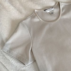 cream coloured ribbed tee with satin trim🤎